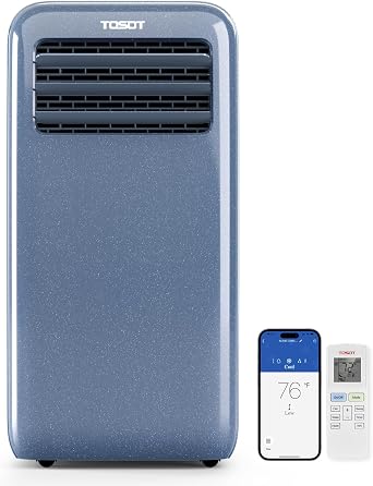 TOSOT 11,500 BTU 8,000 BTU SACC Portable Air Conditioner WiFi Control, 3-in-1 Portable AC, Dehumidifier, Fan for Large Rooms Up to 400 sq ft, Easy Installation, AOMI Series, Steel Blue