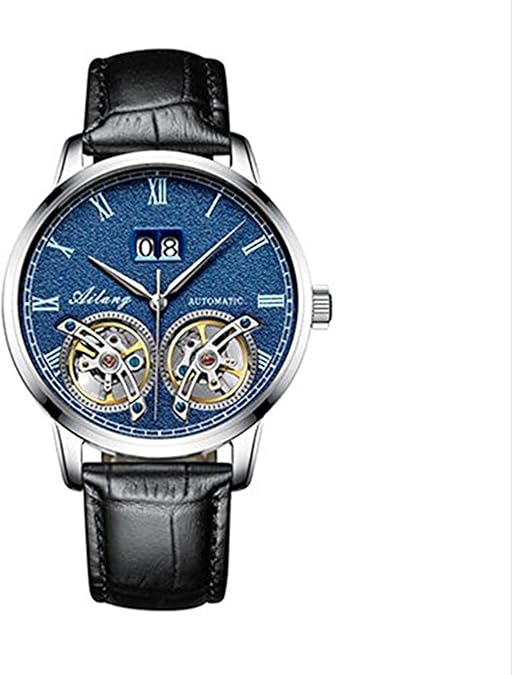 WhatsWatch Double Skeleton tourbillon Luxury Fashion Brand Men tourbillon Automatic Mechanical Watch Men Sports Simulation Light (White Shell Blue face) -289