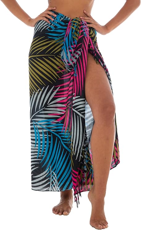 Back From Bali Womens Print Sarong Swimsuit Beach Cover Up Wrap Skirt Pareo with Coconut Clip