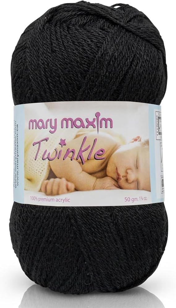 Mary Maxim Twinkle Yarn, 100% Acrylic, Soft Black Yarn 230 Yards 1.75 OZ