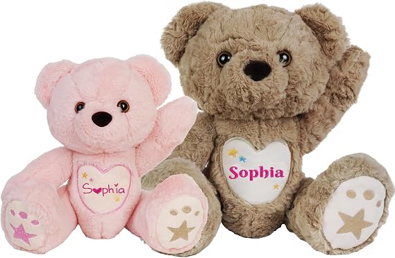 BeneCharm Custom Teddy Bear with Embroidered Name, Personalized Stuffed Animal for Baby, Plush Bears Toddler Girls Boys Toys Gifts for Kids 1+ Year Old Birthday Baby Shower Christmas (Bear)