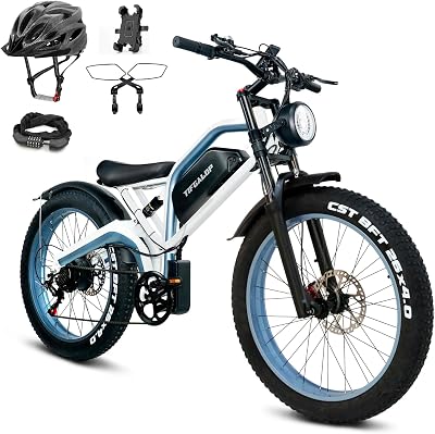 Tumotcy Electric Bike for Adults, 1000W2000W, 7-Speed-Gear E-Bike, Fat Tire, 3237Mph, SingleDual Motor 60 Miles Off Road Mountain Electric Bicycle with Dual Hydraulic Disc Brakes