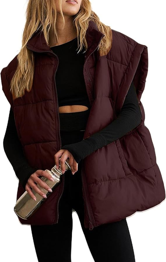 Esmeling Womens Winter Sleeveless Puffer Vest Stand Collar Insulated Padded Puffy Gilet Jackets with Pockets