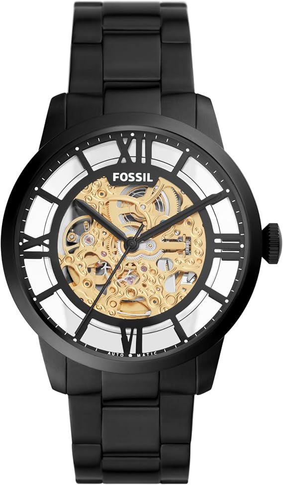 Fossil Men's Townsman Automatic Watch with Mechanical Movement and Skeleton Dial, Black, Automatic Watch
