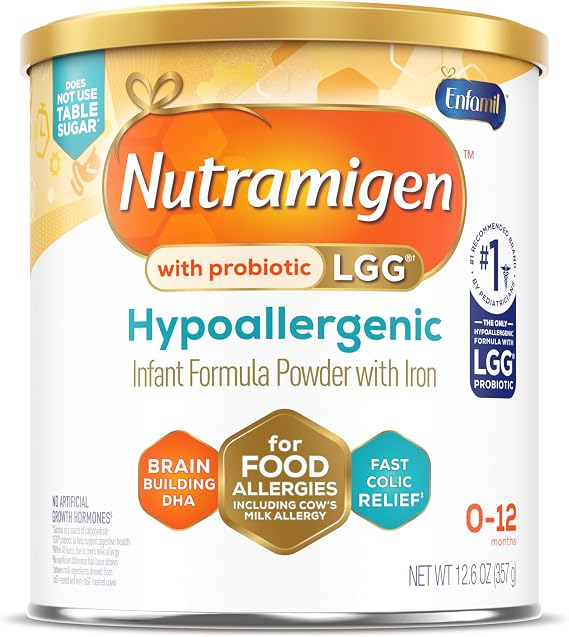 Enfamil Nutramigen Hypoallergenic Baby Formula with Iron, Lactose Free, Colic Relief from Cow's Milk Allergy Starts in 24 Hours, Brain Building DHA, Probiotic LGG for Immune Support, 12.6 Oz Can