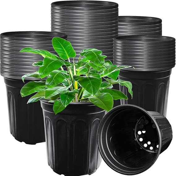 Jgalnim 60 Pack 1 Gallon Nursery Plant Pots,Thickened Flexible Plastic Seedling Pot with Holes,Flower Plant Container for Succulents,Cuttings,Transplanting,Home Garden(Black)