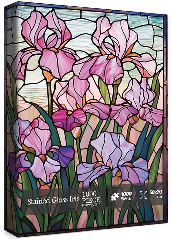 Stained Glass Iris Puzzles for Adults 1000 Pieces, Flower Art Plant Jigsaw Puzzles, Colorful Nature Pretty Floral Puzzle