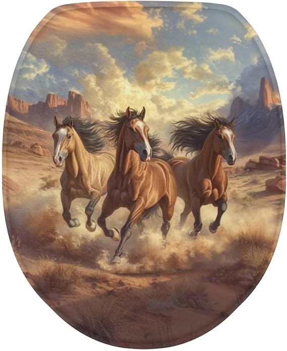 Western Horse Toilet Seat Lids & Covers - Universal Tank Lid, Washable Seating Covers for Bathroom