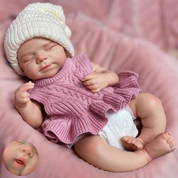 Gileutay 17inch Full Body Silicone Baby Dolls Lifelike Reborn Doll Girl Realistic Sleeping Newborn Babies Washable Hand Painted Doll for Toddler