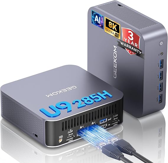 GEEKOM GT15 Max Business&Professional Mini PC,Intel Core Ultra9 285H|DDR5 | 32GB RAM&1TB SSD|Arc 140T GPU (99 Tops)|WiFi 7|Dual 2.5GbE|USB4|8K Video&Graphics Editing|Mini Computer for Office&3A Gaming