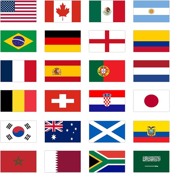 World Football Tournament 2026 Flags, 5x3 ft, 24 Countries Flags for World Cup Decorations, Double Sides Flags for Clubs Garden Hotel Stadiums Street Decor (Set 1)