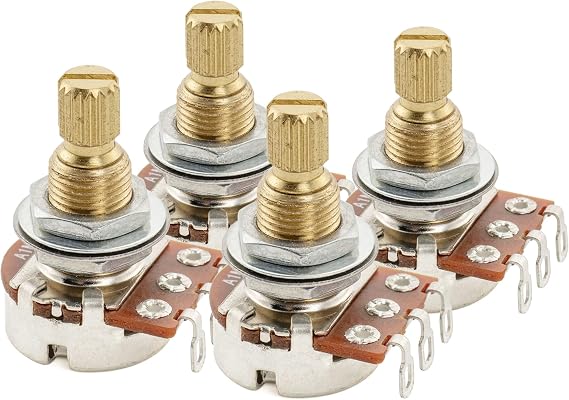 Musiclily Pro A1M Mini Pots Brass Metric Split Standard Shaft 9.5mm Audio Taper Potentiometers for Electric Guitar Bass (Set of 4)
