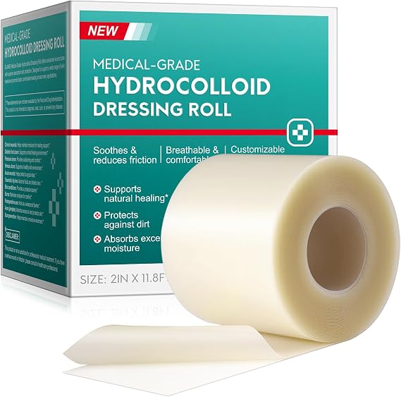 Hydrocolloid Roll for Wound Care, (2in*11.8ft) Hydrocolloid Bandages, Cut-to-Size, Medical Grade Hydrocolloid Roll with Self-Adhesive, Ultra Absorbent, Flexible & Waterproof, First Aid Kit Essential