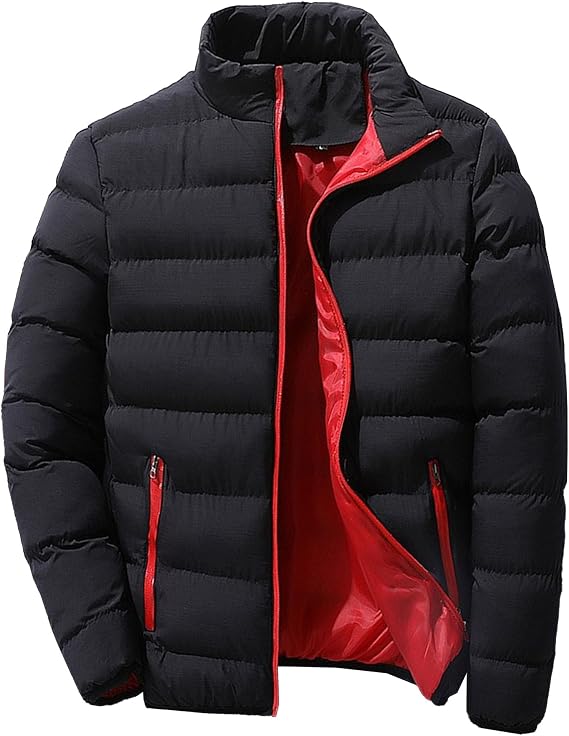 Men's Insulated Winter Plush Jacket Solid Color Thick Warm Outwear Padded Puffy Coat for Ski Hiking Travel (Black,XX-Large)