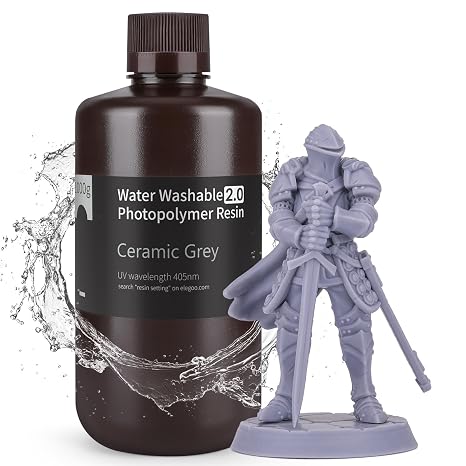 ELEGOO Upgraded Water Washable 3D Printer Resin 2.0 Grey 1KG