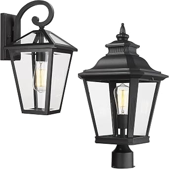 Large Outdoor Post Lights, Black Aluminum Wall Sconce with Clear Glass, Waterproof, Outdoor Patio Porch Light Fixture