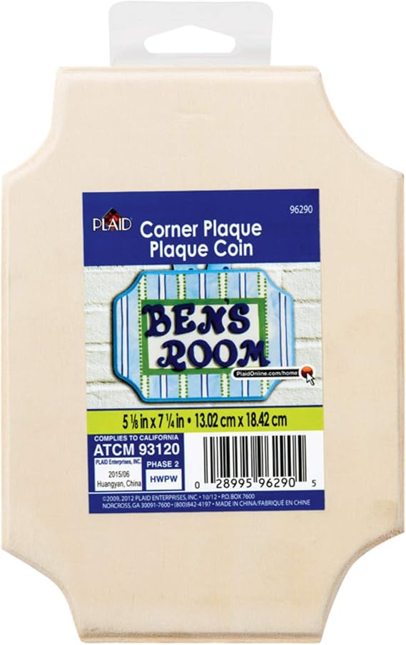 Plaid Wood Corner Plaque (7 by 5-Inch),