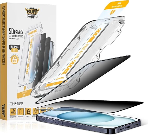 5D Privacy EasyFit 2 Easy Application Apparatus Screen Protector Tempered Glass Ghost Screen Compatible with BUFF LABS iPhone 15 Series (iPhone 15)