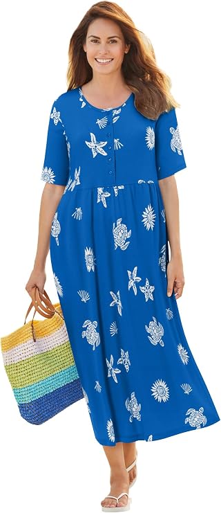 Woman Within Stamped Empire Waist Dress | Women's Plus Size