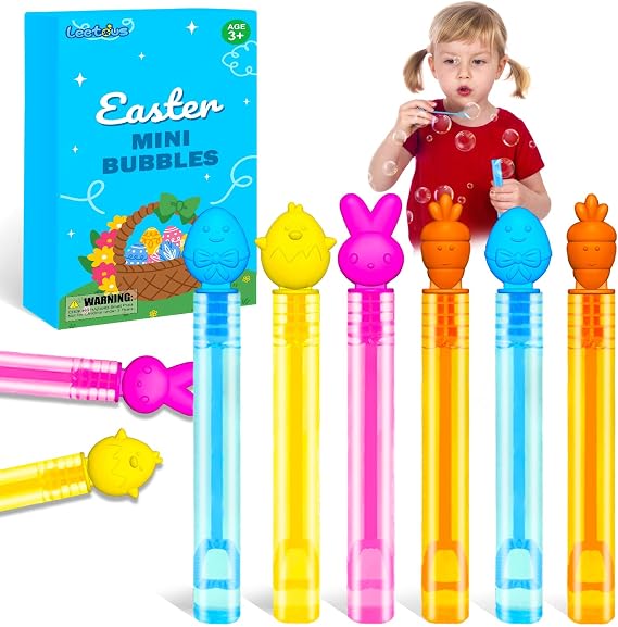24 Pack Easter Mini Bubbles Wands Party Favors for Kids, Spring Toys Gifts Basket Stuffers for Toddlers, Non Candy Easter Goody Treat Bag Fillers for Boy Girl, Small Trinket Prize for Classroom School