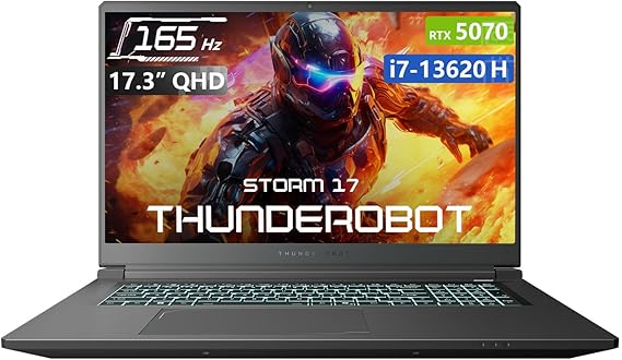 Thunderobot Storm 17 5070 Gaming Laptop, 17.3" QHD 165Hz 2K Display, Core i7-13620H, GeForce RTX 5070, 16GB DDR5 RAM, 1TB SSD, RGB Backlit Keyboard, HDMI, Wi-Fi 6, Win11 Home