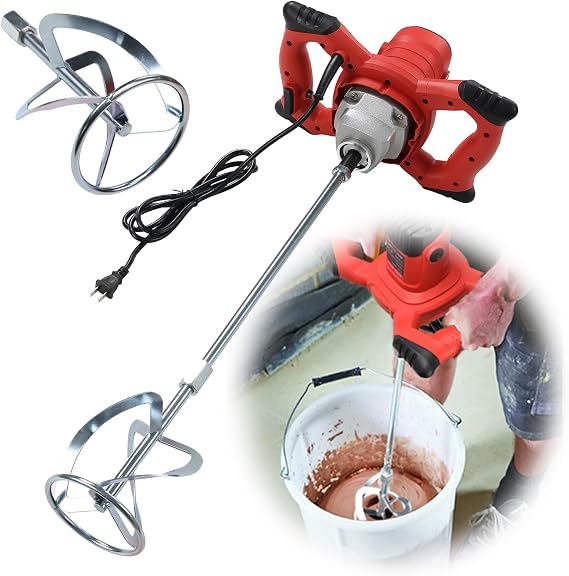 Cement Mixer, 2100W Handheld Electric Concrete Mixer, Portable Mortar Mixer with 6 Adjustable Speed, Portable 110V Mud Mixer for Mixing Concrete, Motar, Paint, Mud, Grout, Plaster, Thinset, Mince
