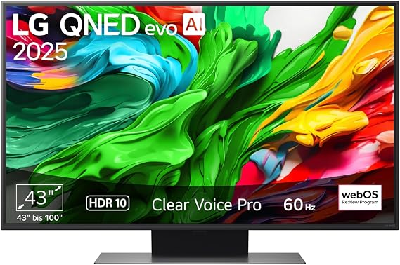 LG 43QNED86A6C TV 43 Inch (109 cm) 4K QNED evo AI TV (α7 Gen8 4K AI Processor webOS 25 60Hz) [Model Year 2025] [Energy Class G]