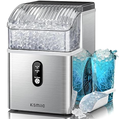 Kismile Nugget Ice Maker Countertop, 35 lbs/Day, Stainless Steel