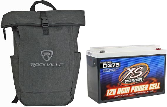 Audiosavings Bundle: D375 800 Amp AGM Power Cell Car Audio Battery + Terminal Hardware Bundle with Free Rockville RPAK Charcoal Stylish Durable Backpack Bag w/Padded Laptop Pocket (2 Items)