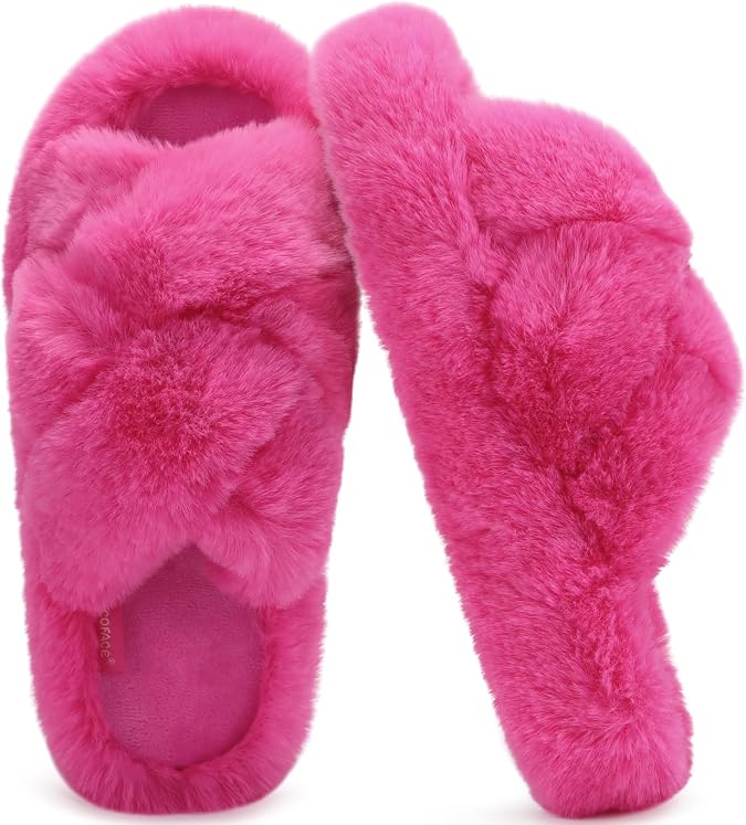 COFACE Women's Fluff Slippers House Open Toe Faux Fur Slides | Ladies Fashion Platform Slip On Soft Fuzzy Shoes with Comfort Arch Support, Indoor Outdoor Sole