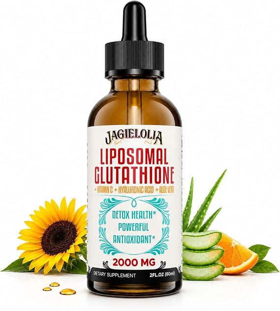 Jagielolia 2000MG Liposomal Glutathione Liquid, Made in The USA, Reduced Glutathione Supplement, Enhanced Absorption, Non-GMO, Powerful Antioxidant for Immune System, Energy, Aging Defense, 2 Floz