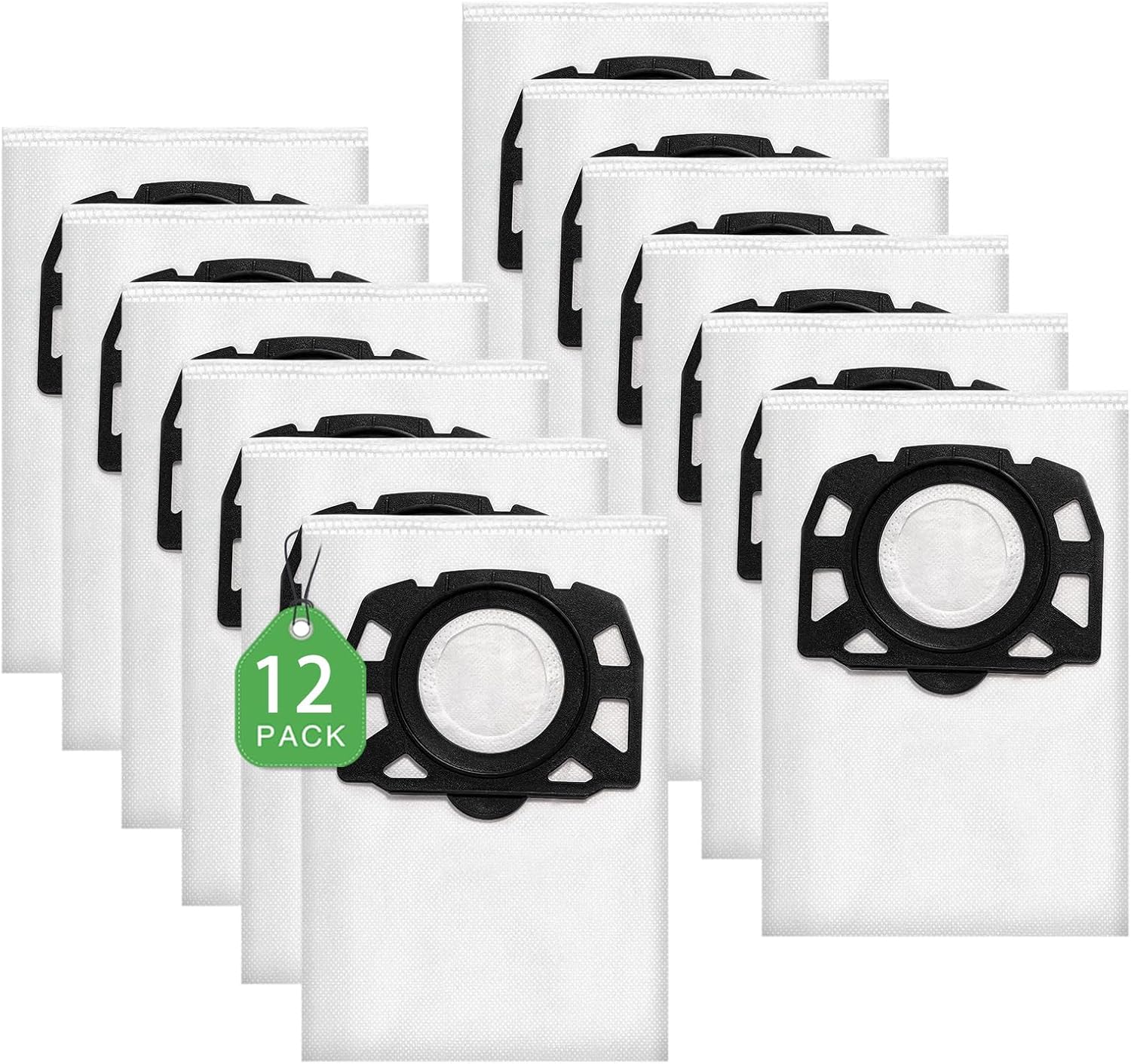 Pack of 12 KFI 487 Vacuum Cleaner Bags for Kärcher WD4 WD5 WD6 WD5P WD6P MV 4 MV 5 MV 6 for Kärcher 2.863-006.0 Fleece Filter Bags for Wet and Dry Vacuum Cleaners White
