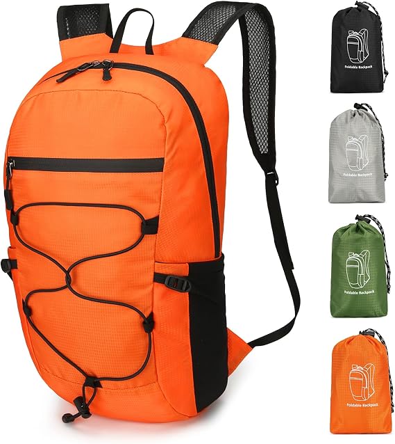 15L Ultralight Hiking Backpack for Men Women, Small Foldable Daypack Compact, Waterproof Packable Outdoor Backpack for Travel Sport, Orange