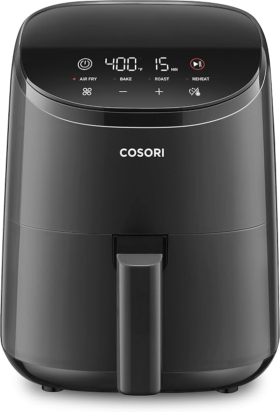 Cosori Lite 2.1 Qt Small Air Fryer, Max 400F, 4-in-1, 97% less oil, Gray | Ideal for dorms, apartment, RVs, Quiet, Touch control, Air Fry, Bake, Roast, Reheat, Nonstick inner, Dishwasher-Safe Basket