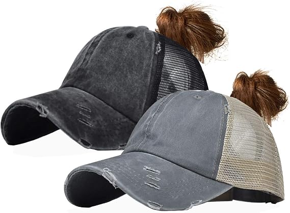 Eohak Distressed Ponytail Hats Baseball for Women Messy-Bun Pony Caps