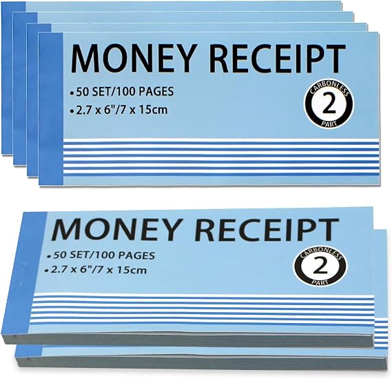 Money & Rent Receipt Book 6PCS/300 Sets, 2-Part, 2.75"x6" Carbonless Copy | 50 Sets Per Book, with Cardboard and Waterproof Cover