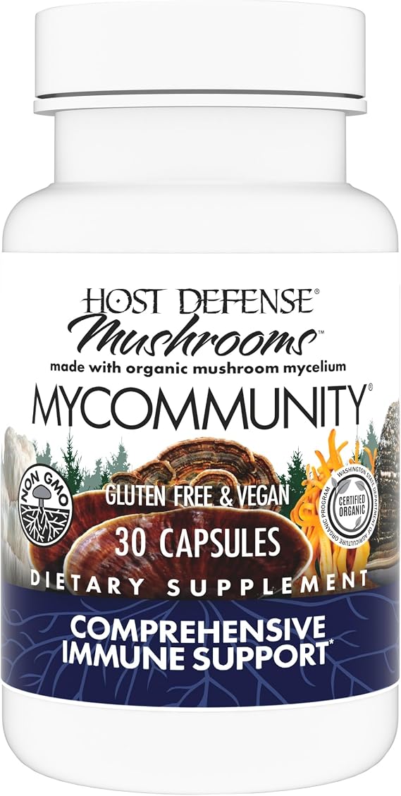 Host Defense MyCommunity Capsules, Immune Support, 30 Capsules | 17 Species Blend Organic Mushroom for Immune Support, 15 Servings