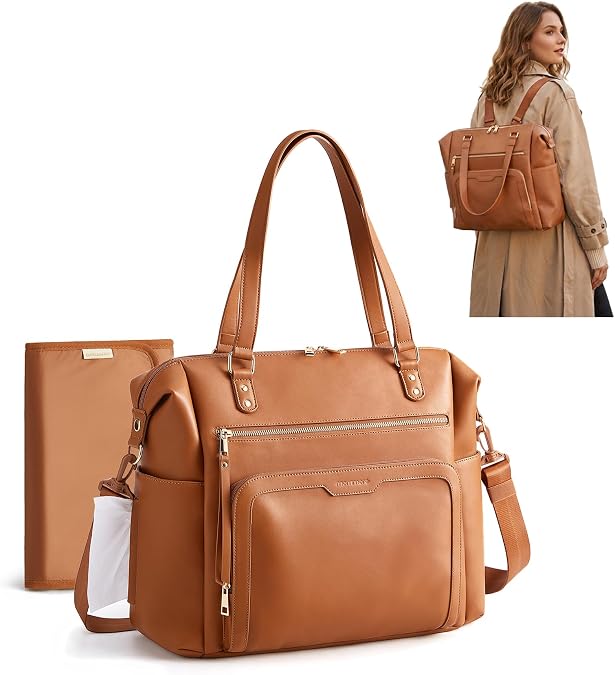 mommore PU Leather Convertible Diaper Bag Backpack, Crossbody Bag Tote