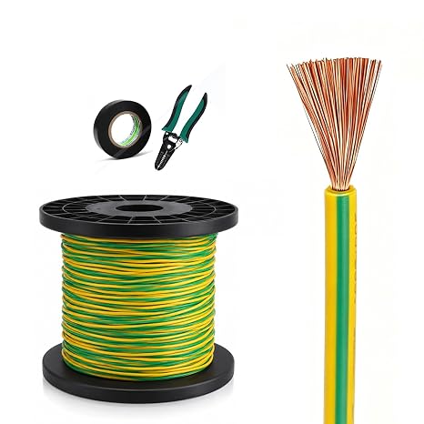 8/10/12/14/16 AWG Flexible Copper Ground Wire 320FT, 2.5/4/6/10/16 mm2 Yellow-Green Flame-Retardant PVC Insulated Cable Electrical Wire for Grounding, Home Wiring & Solar PV Systems(18AWG(0.75mm2))