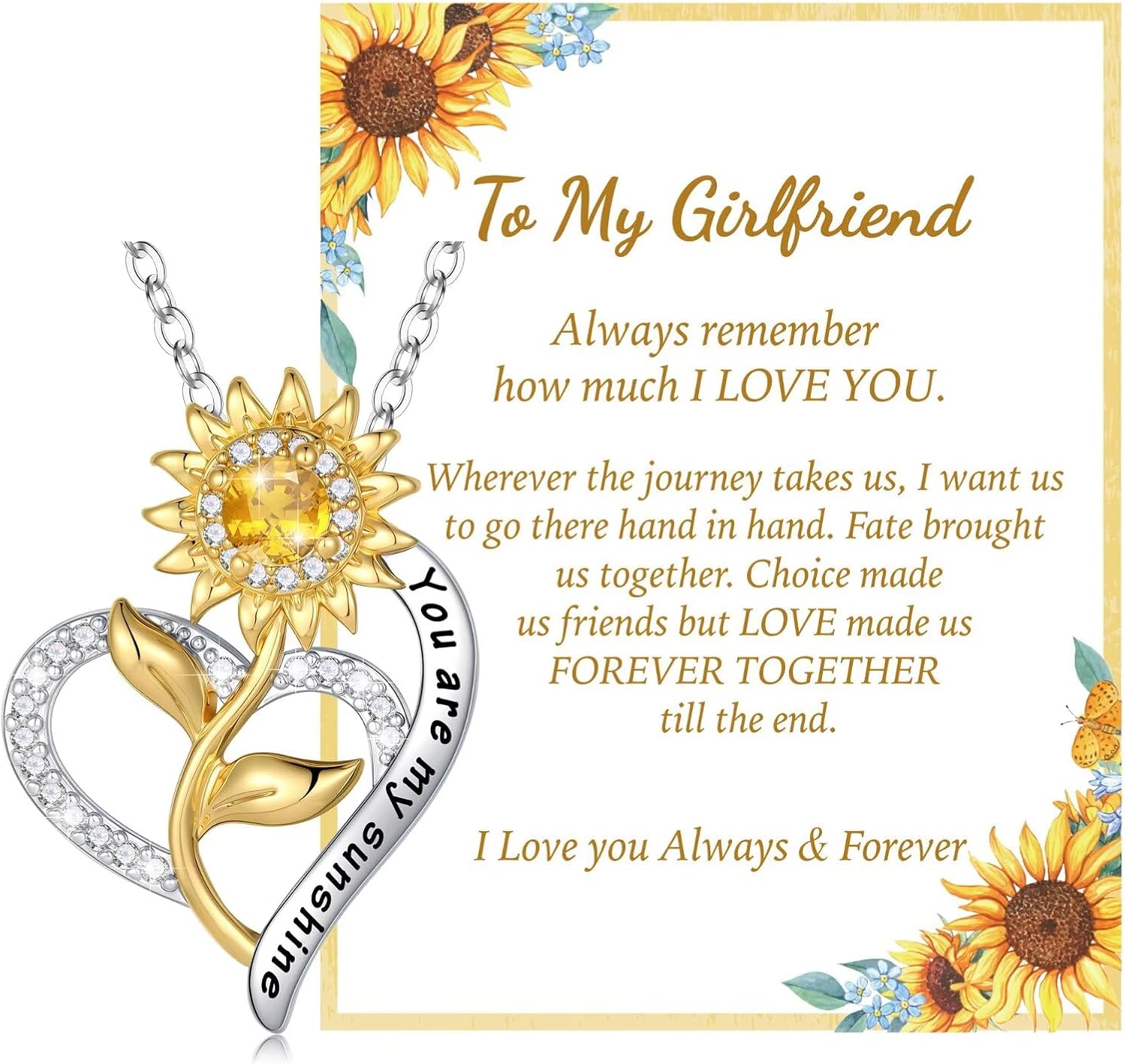 IEFLIFE Sunflower Gifts for Women Wife - 14K Gold Plated Sunflower Necklace Gifts for Women Her, You Are My Sunshine Gift for Wife Mom Daughter Friend, Anniversary Birthday Gift Necklace Jewelry