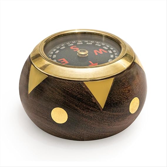 Handtooled Handcrafted Brass & Hardwood Desk Compass - Nautical Collection