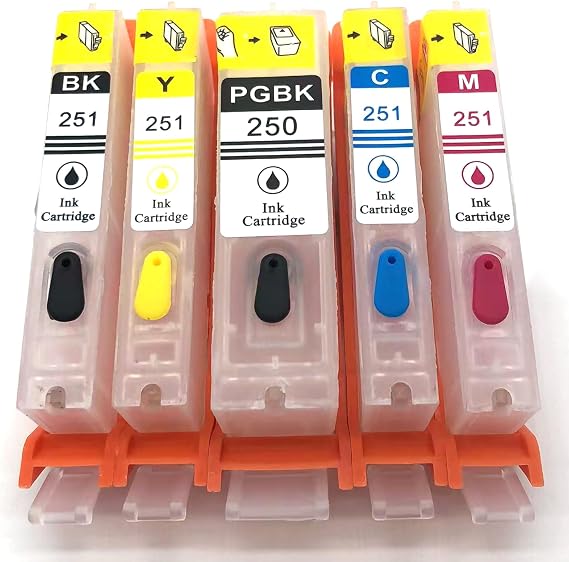 Empty Refillable Ink Cartridges Replacement for Canon PGI-250 CLI-251,Works with PIXMA MG5420 IP7220 MX722 MX922 MG5520 MG6420 MG5620 MG6620 MG5522 iX6820 Printer (250/251)