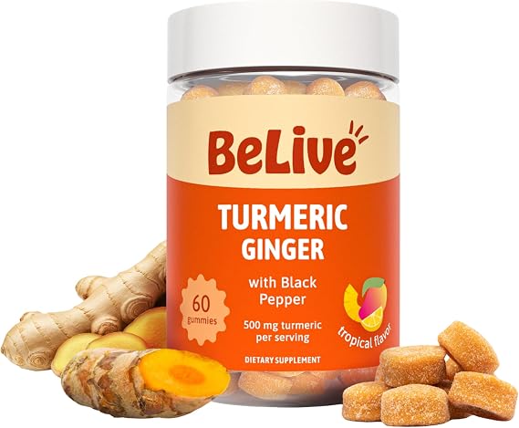 BeLive Turmeric and Ginger Gummies for Joint and Mobility Support, 60 Count