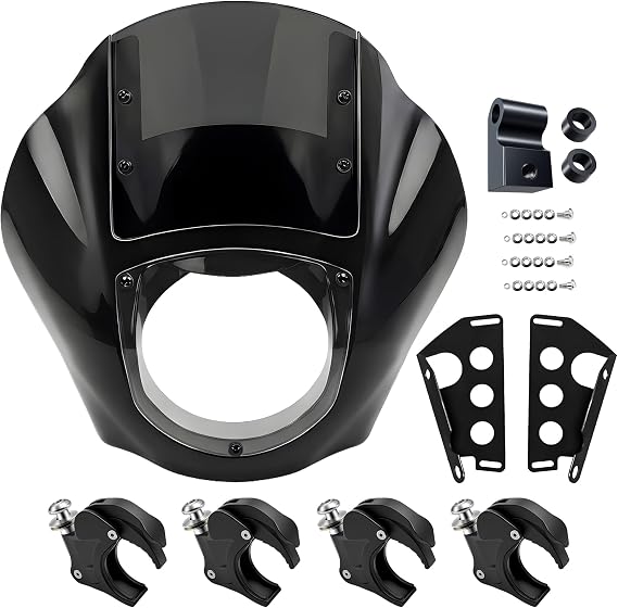Quarter Fairing Windshield Kit for Harley Softail Street Bob FXBB FXBBS Softail Standard FXST 20182024, Motorcycle Front Fairing Two-Tone Windscreen, Quick-Release 49mm Fork Clamps
