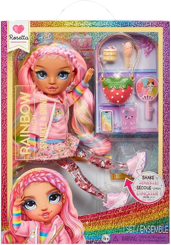 Rainbow High Sparkle and Shine - Rosetta (Pink) - 28 cm Fashion Doll with Liquid Sparkles in Her Legs, Shake To See Them, for Kids 4-12 Years Old