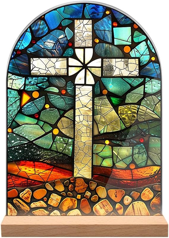 KOMI Cross Stand Catholic Ornament Statue Acrylic Desk Sign Tabletop Decor Home Altar Decor Christian Gifts