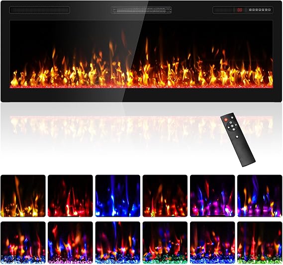 50" Electric Fireplace Recessed in-Wall and Wall Mounted HD Flame Effect Fire Places Narrow Bezel with Remote Control Button Touch