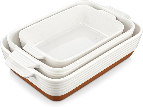 MALACASA Tara Series Large Casserole Dish Set of 3 Lasagne Casserole Dishes Made of Stoneware and Scratch-Resistant Baking Mould for Lasagne Tiramisu and Casseroles in 3 Sizes Microwave Safe and Dishwasher Safe