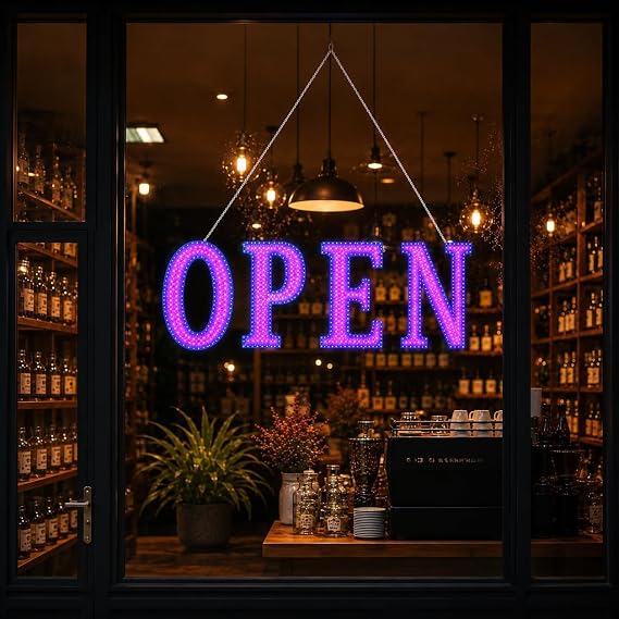 LED Open Sign for Business, 40 x 14 Inch Red and Blue Neon-Style Window Display with Remote Control, 10 Dynamic Modes, Adjustable Brightness and Speed for Storefront