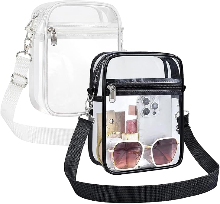 dogmoon Clear Crossbody Bag, 2PCS Transparent Shoulder Bag with Adjustable Strap, Clear Bag for Concert Stadium Approved, Clear Crossbody Purse
